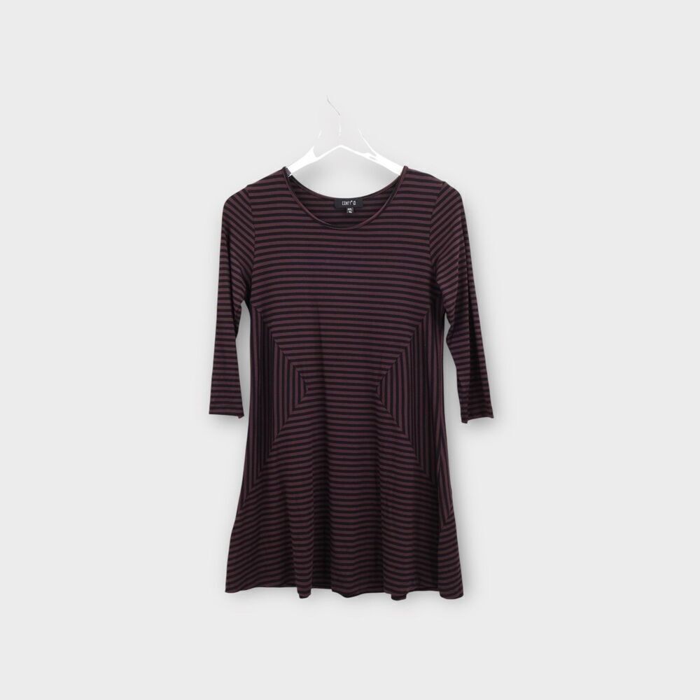 Comfy USA Black Maroon Red Striped Tunic Top Lagenlook Arsty Women's Size XS